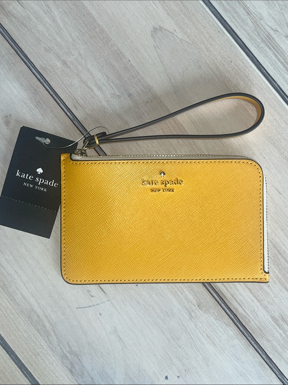 kate spade Lucy Bi-color corner zip Yellow Saffiano Wristlet Clutch